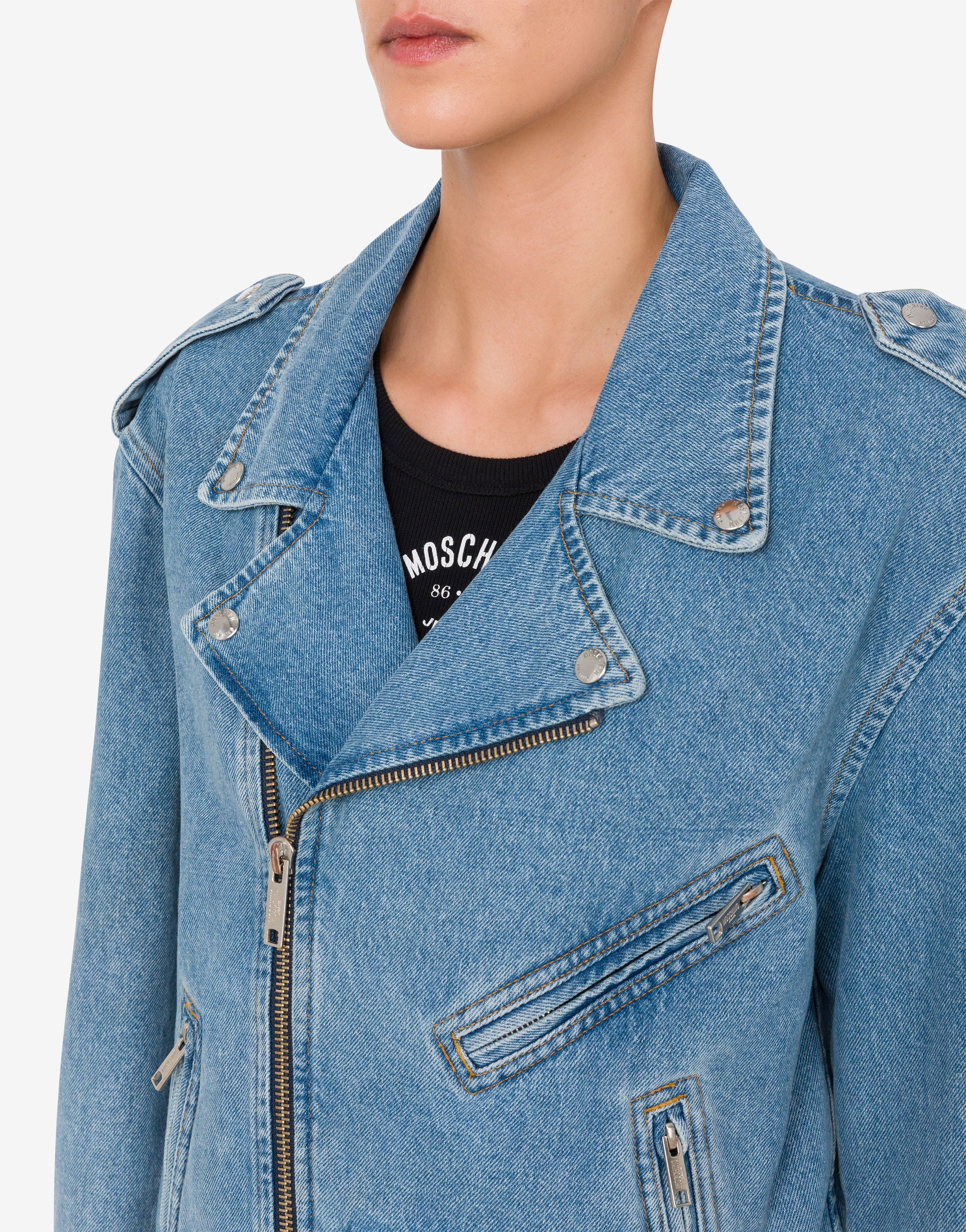 Cotton denim biker jacket - Image 4
