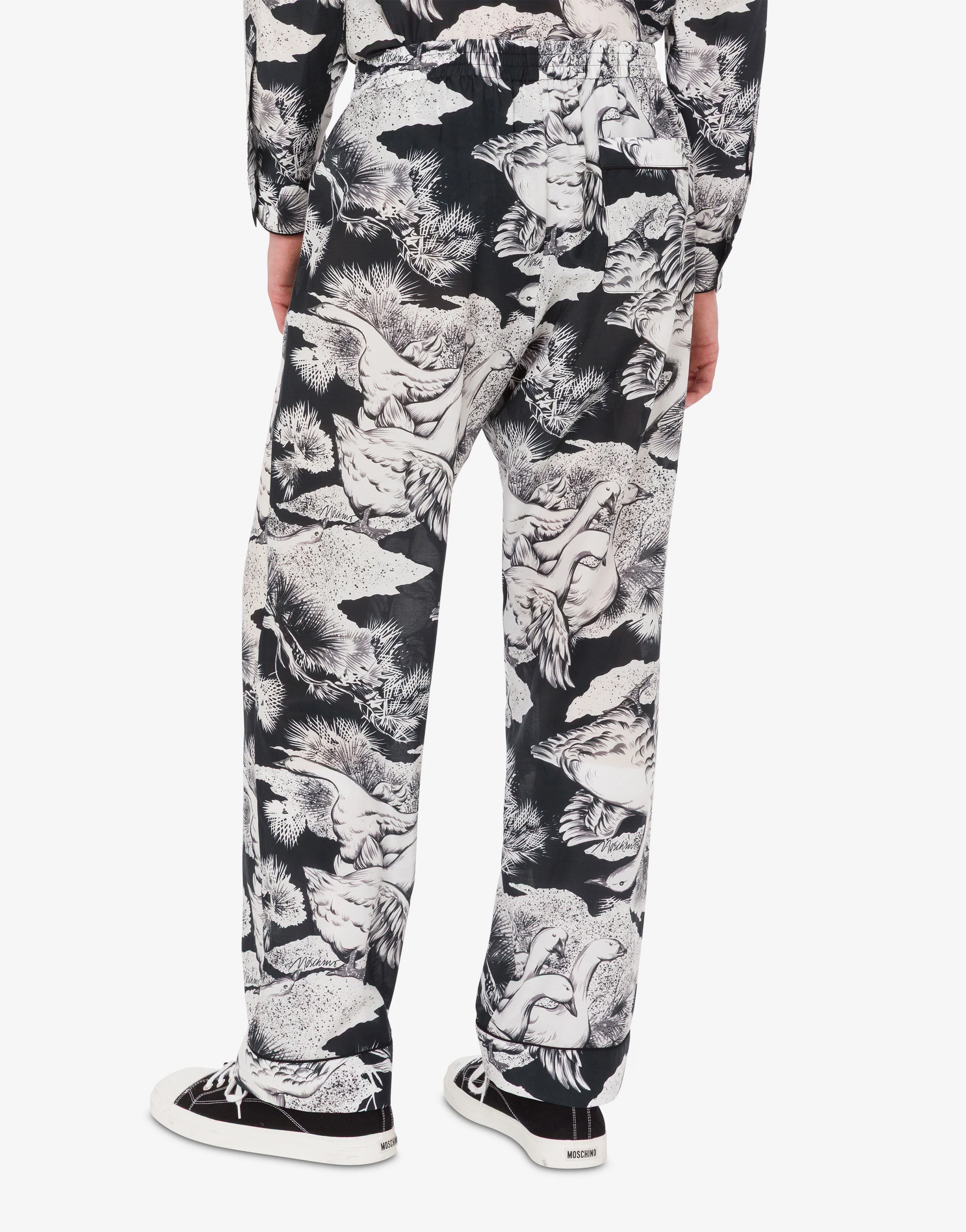 Lightweight cotton poplin pants with goose print - Image 3