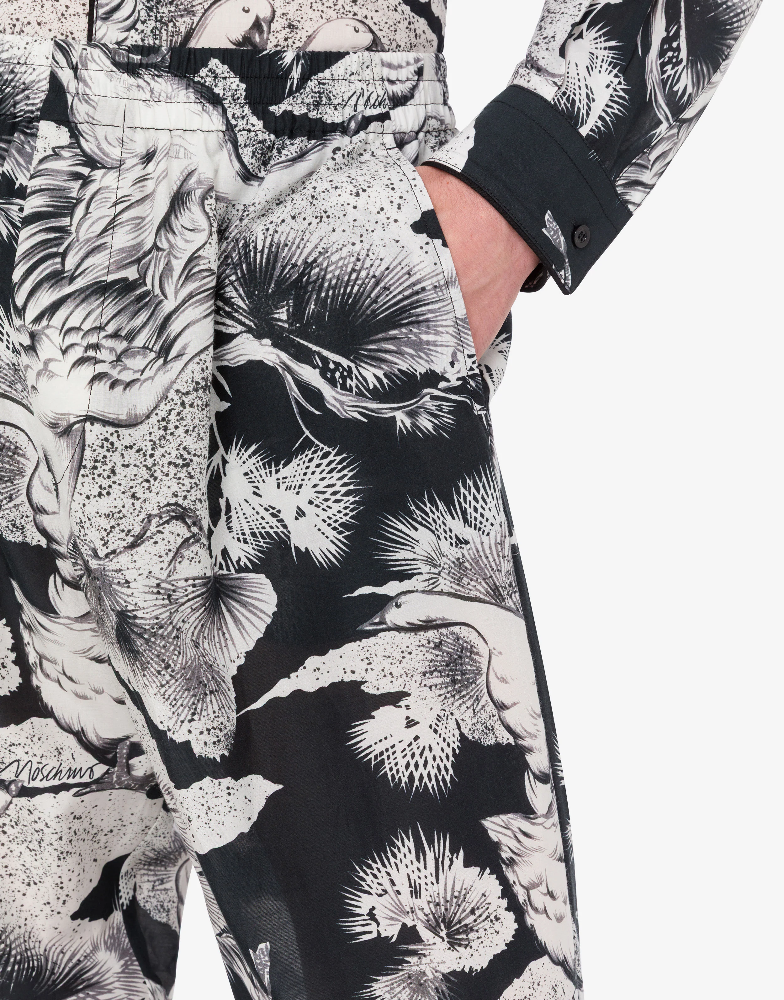 Lightweight cotton poplin pants with goose print - Image 4