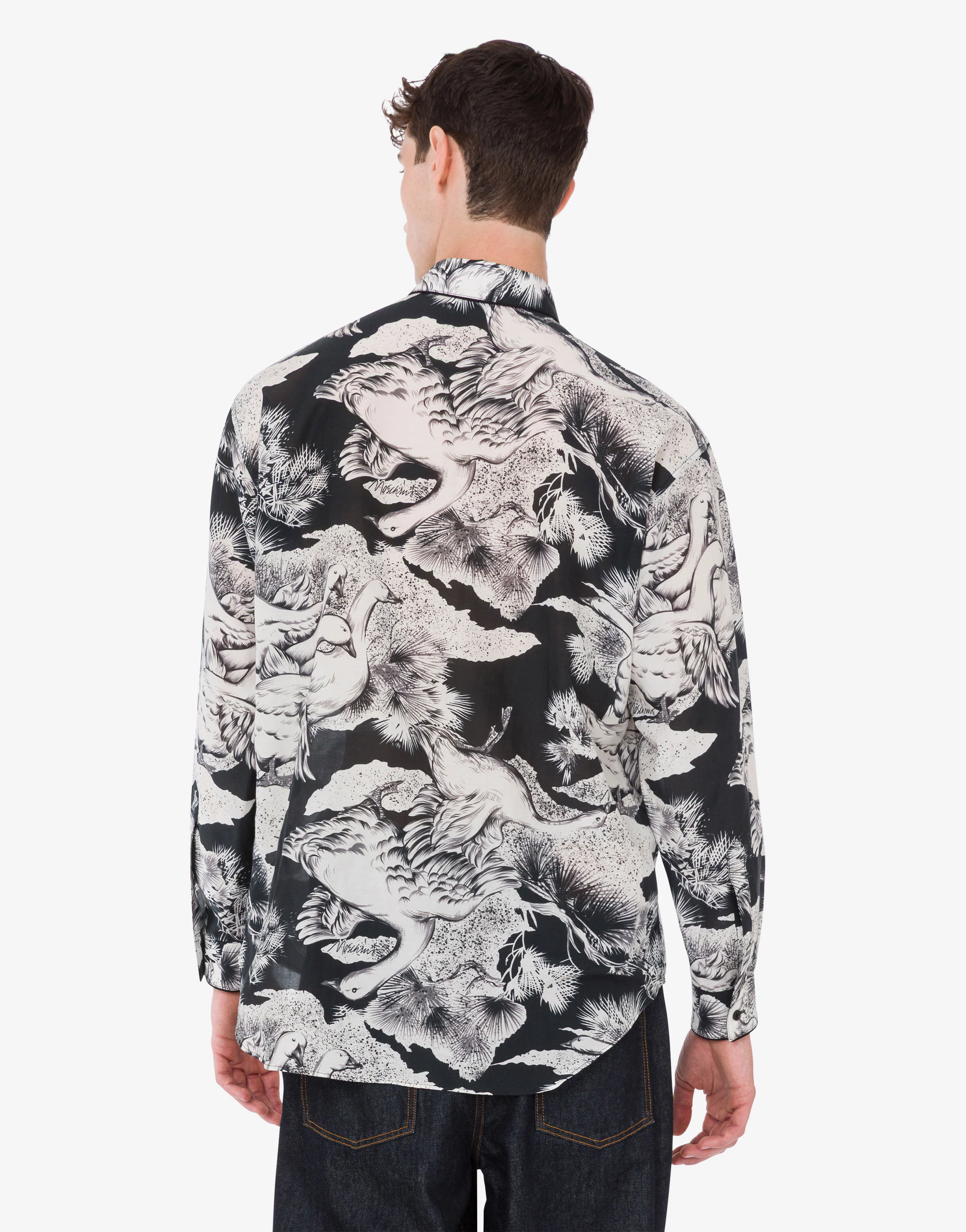 Lightweight cotton poplin shirt with goose print - Image 3