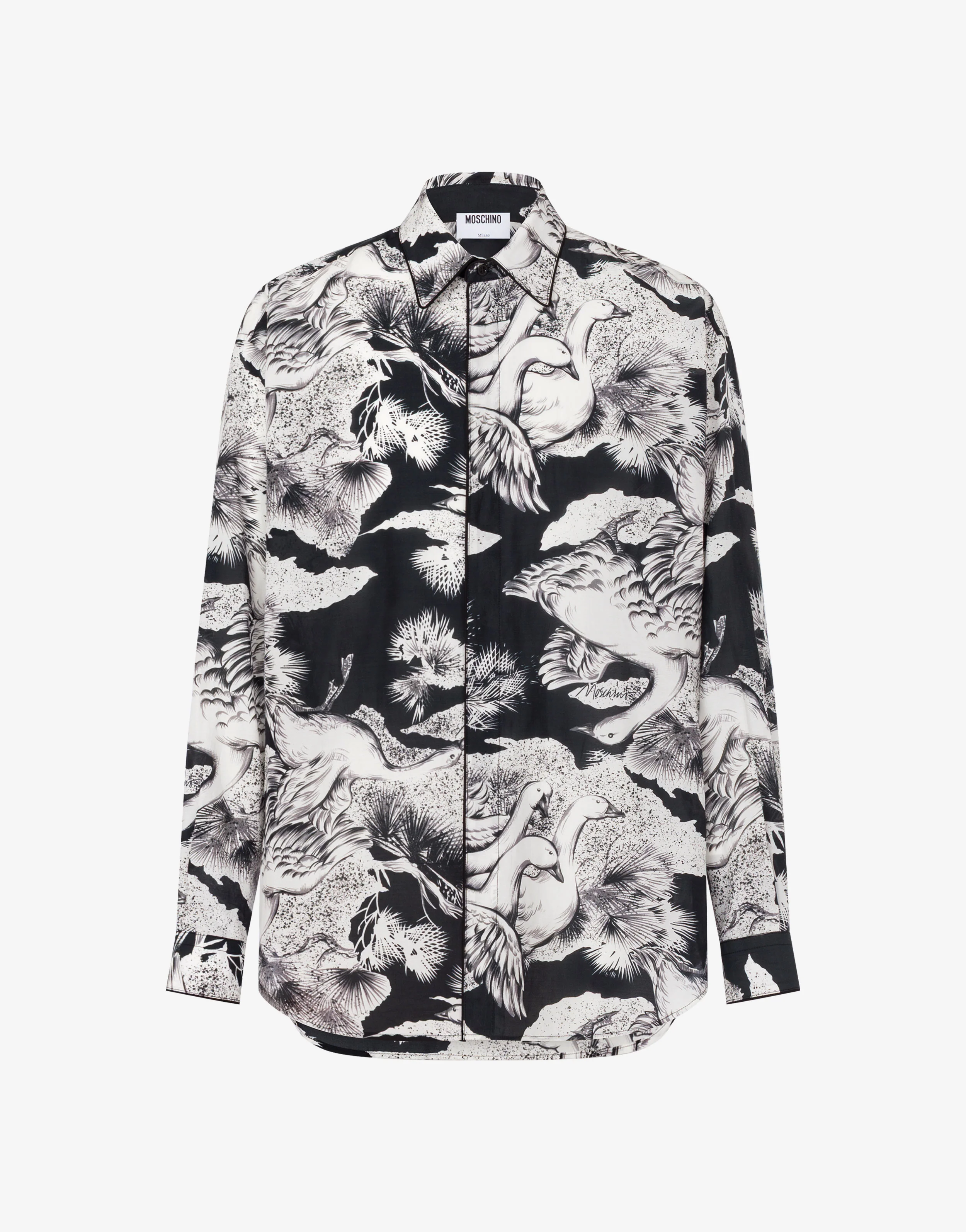 Lightweight cotton poplin shirt with goose print - Image 4