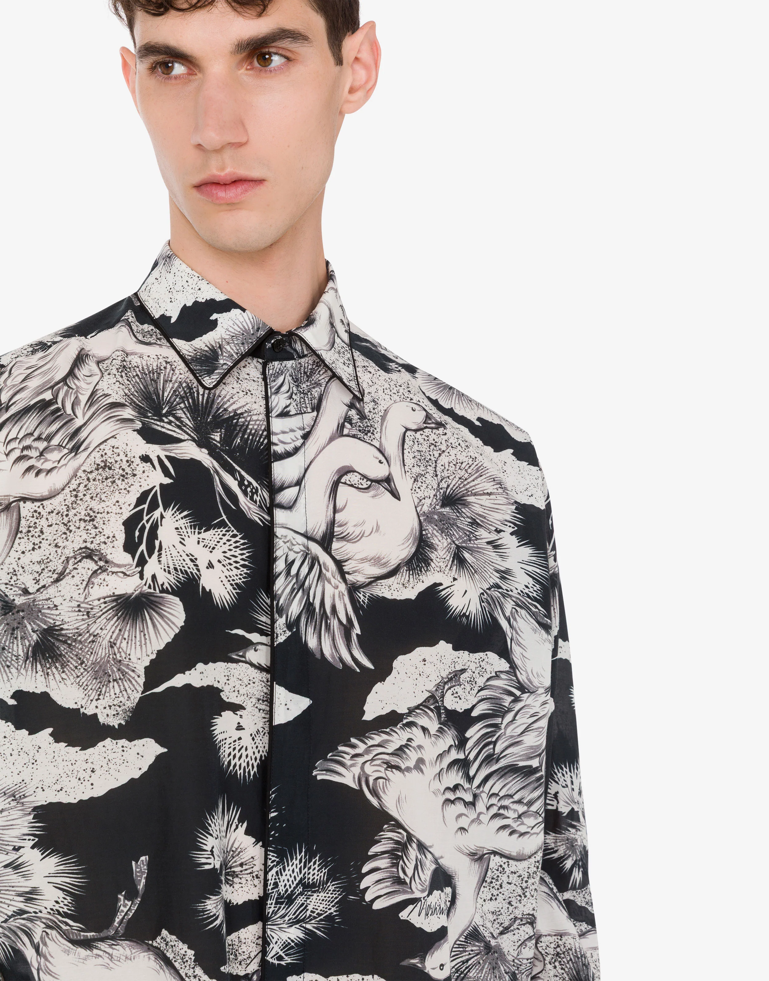 Lightweight cotton poplin shirt with goose print - Image 5