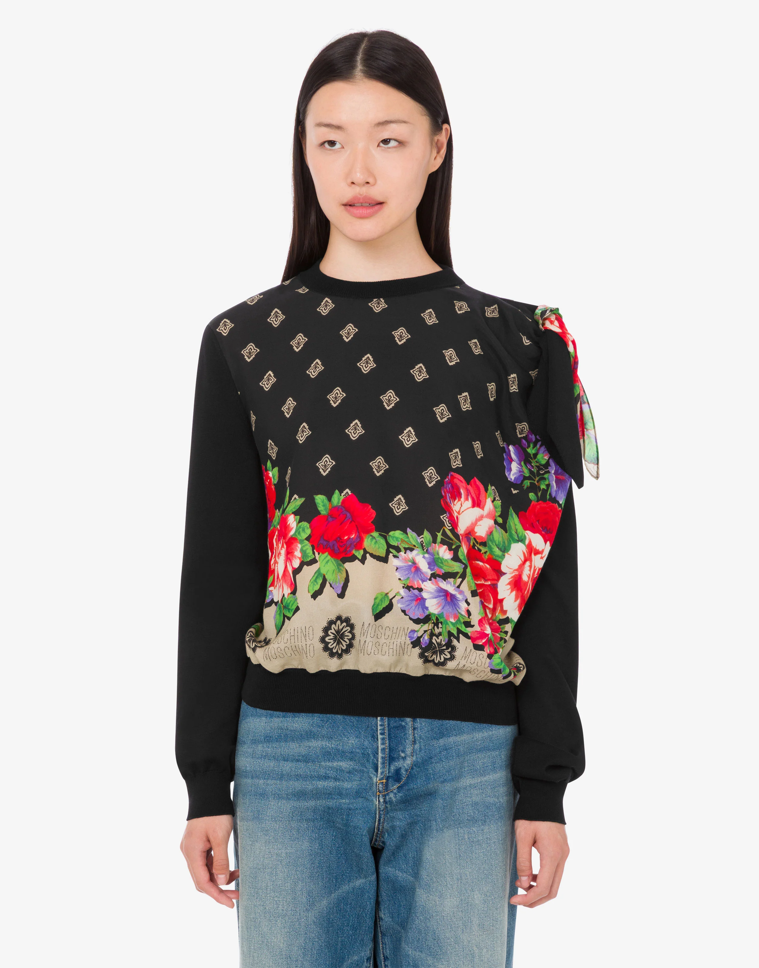 Pure cotton and silk blend printed pullover