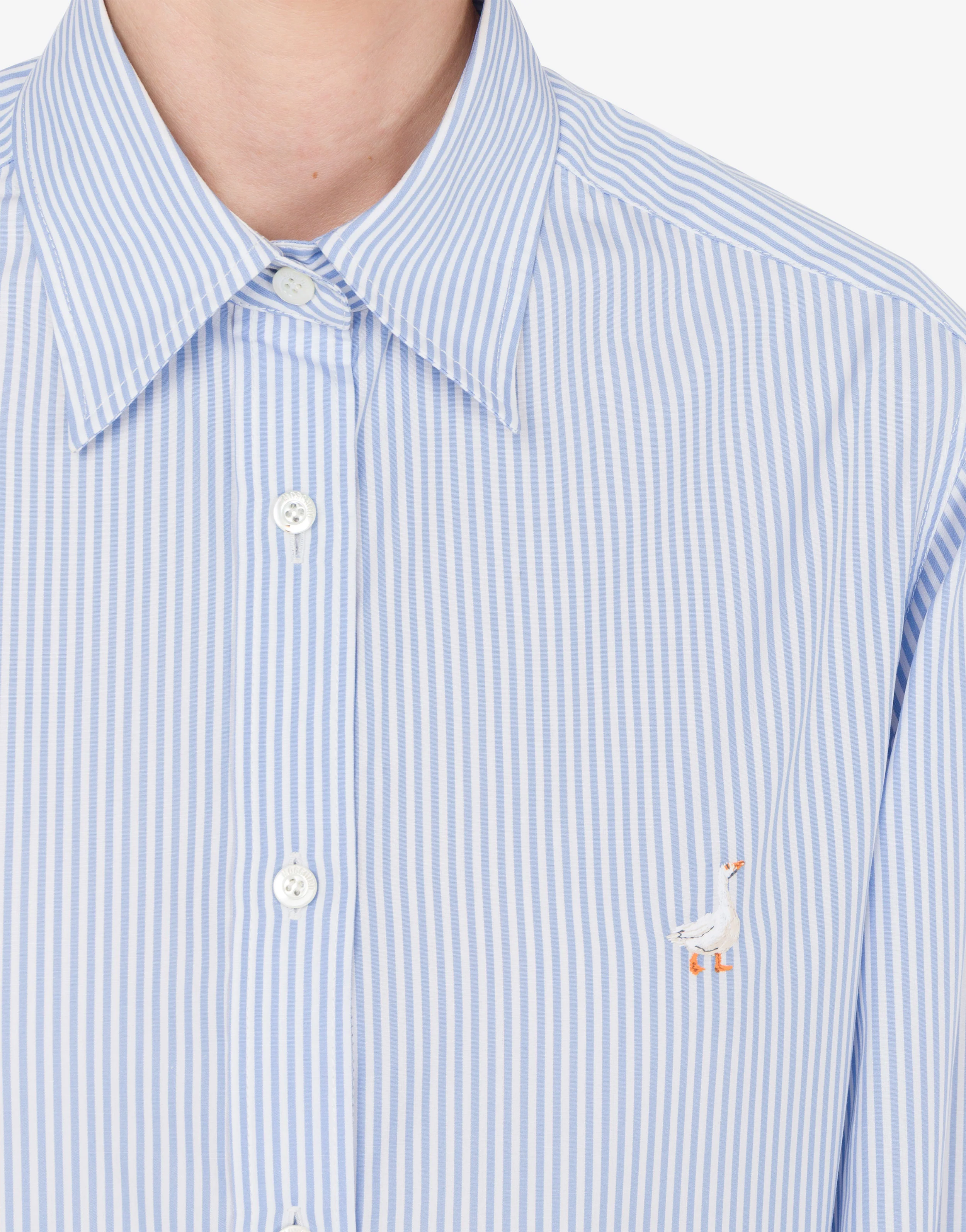 Striped Poplin Shirt Goose Embroidery - Image 4