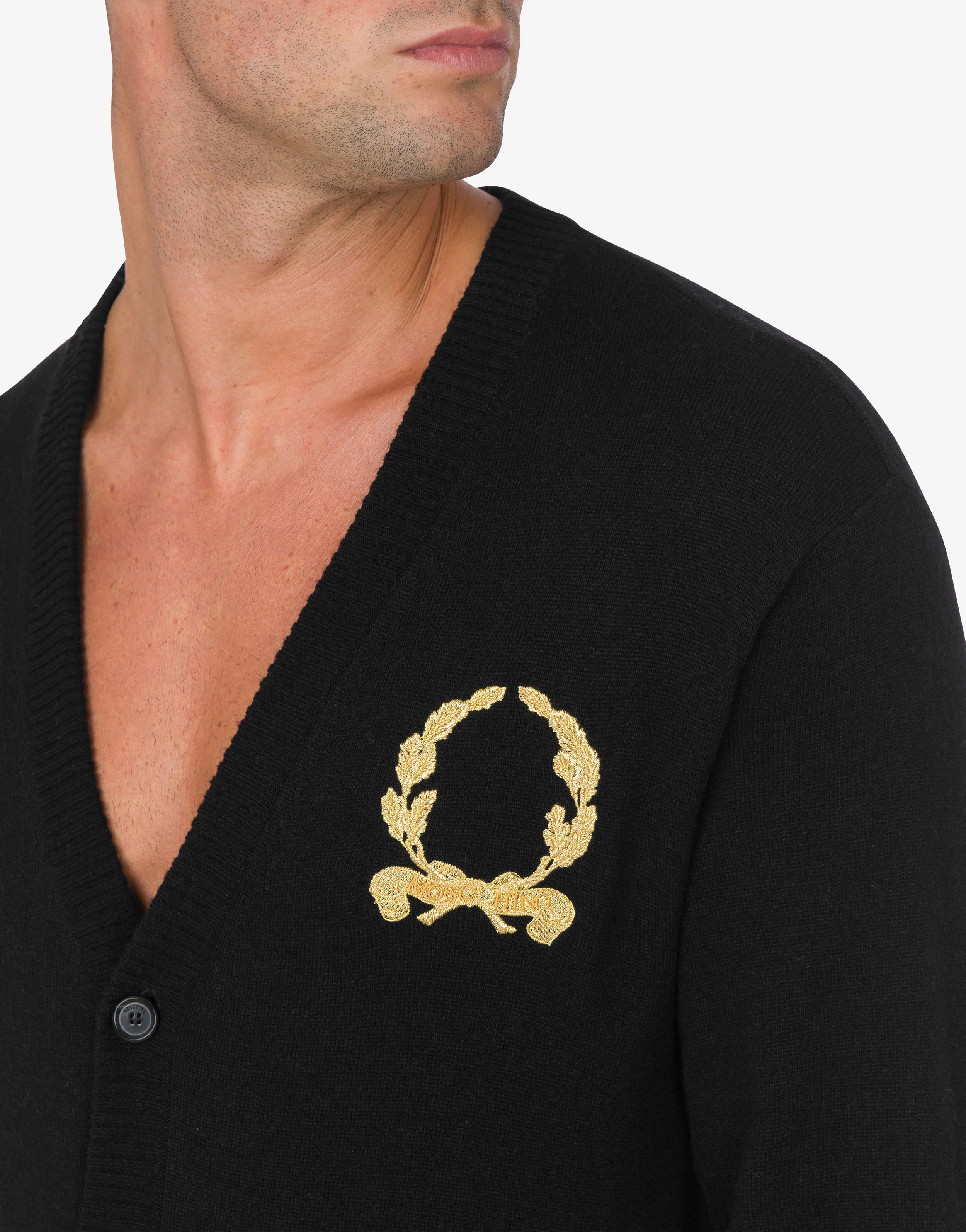 Wool and Cashmere Cardigan Laurel Crown Embroidery - Image 4